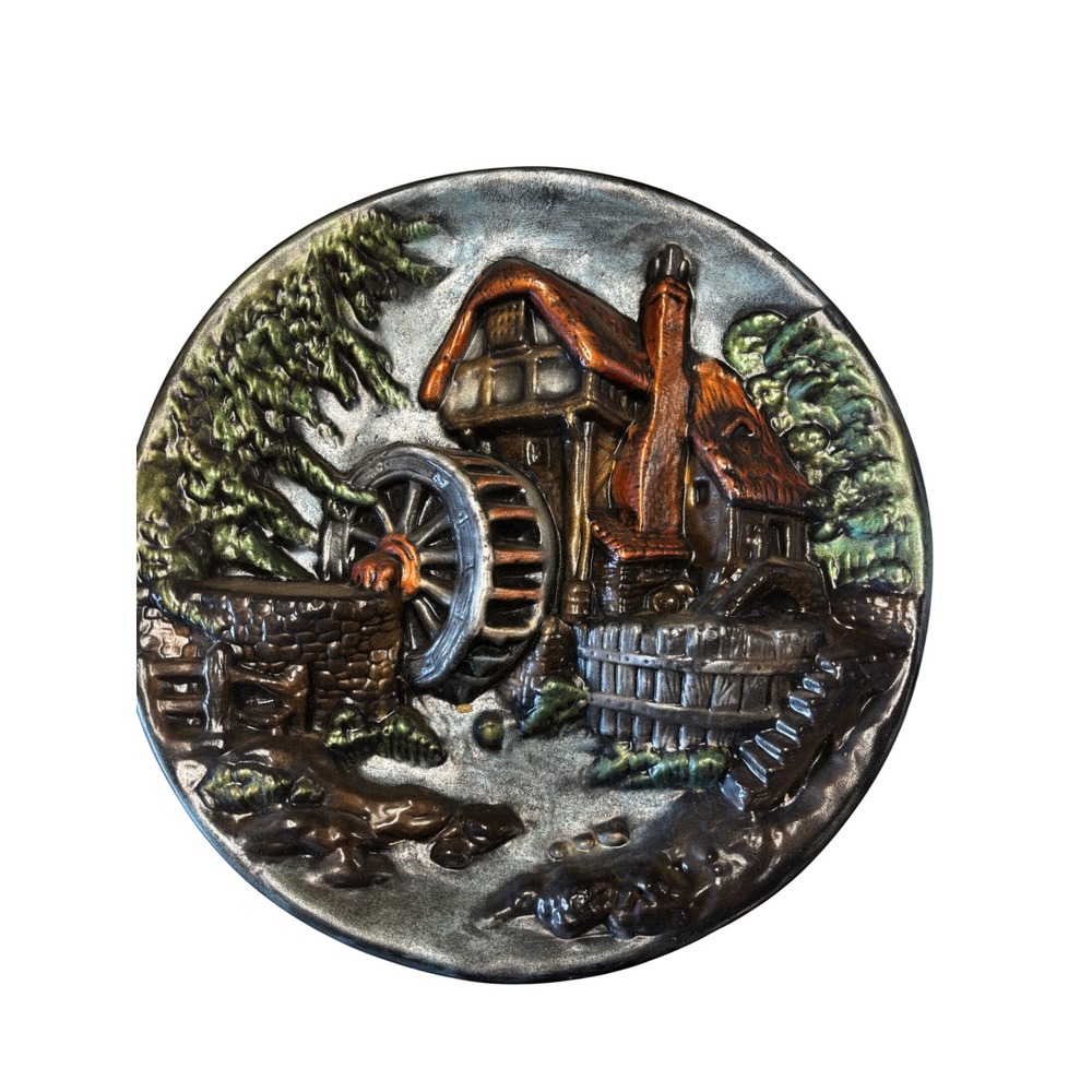 Vintage 3D Relief Water Mill Wall Plaque Rustic Cottage Decor 10.5 Inch